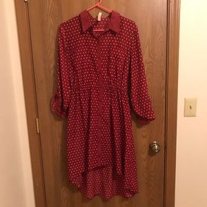 Xhileration Red Polka Dot Long Sleeve Dress